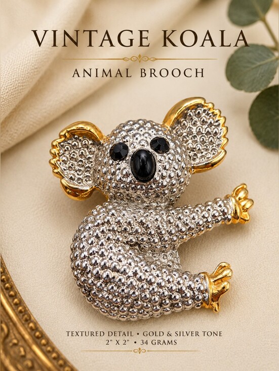 Source Unknown Jewelry - Vintage Koala Bear Brooch Gold Silver Tone Textured Animal Statement Pin